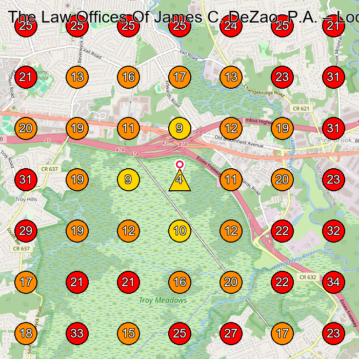 The Law Offices Of James C. DeZao, P.A. GeoGrid visibility map for Personal Injury Attorney in Roseland